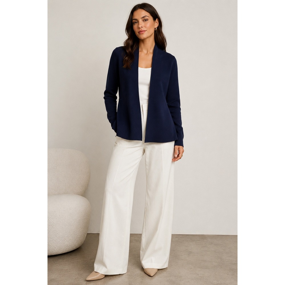 Eileen Fisher Petite Navy Silk Blend Open Front Cardigan Jacket PM Minimalist